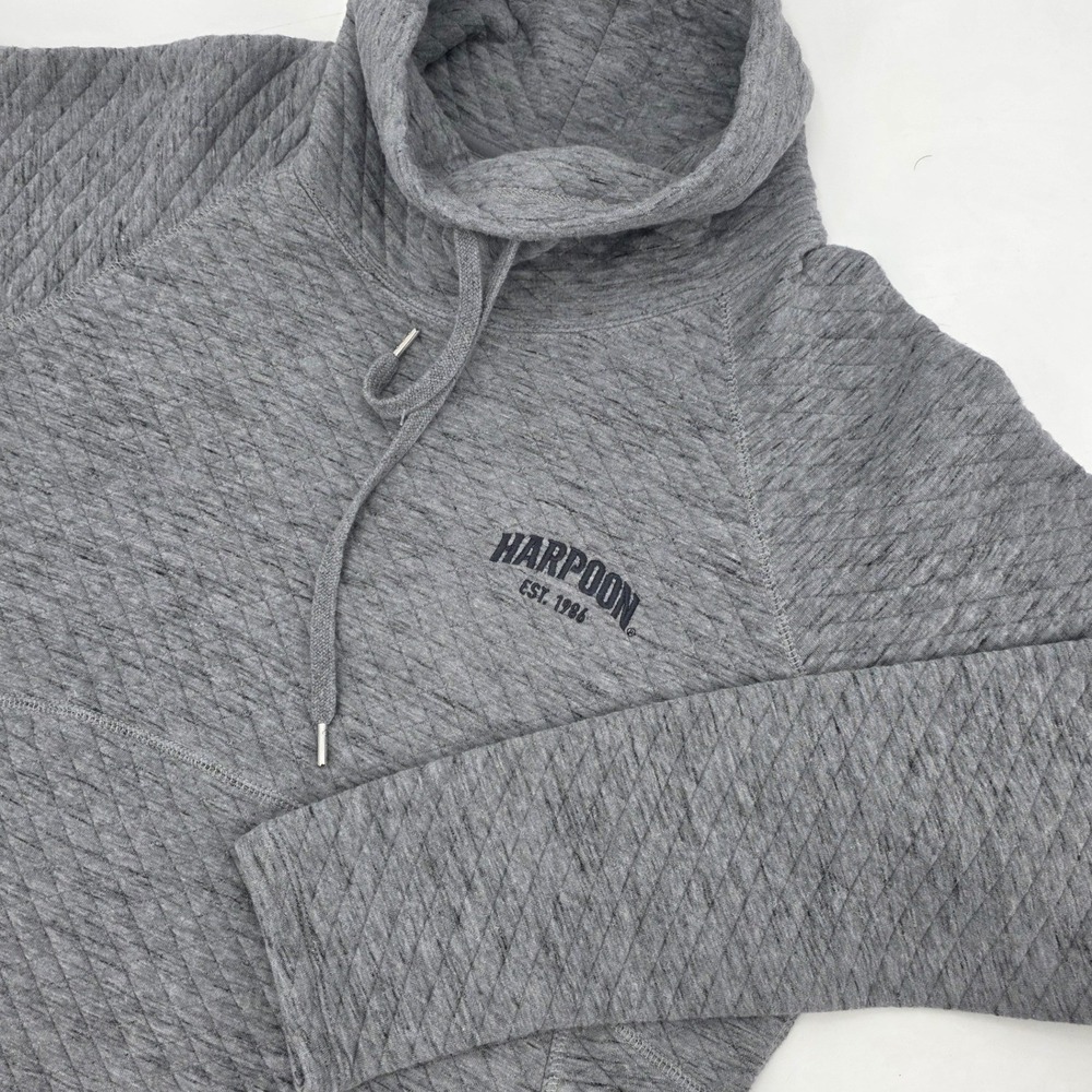 HARPOON BREWERY SWEATSHIRT WOMENS LARGE COWL GRAY QUILTED THUMBHOLE TECH STYLES